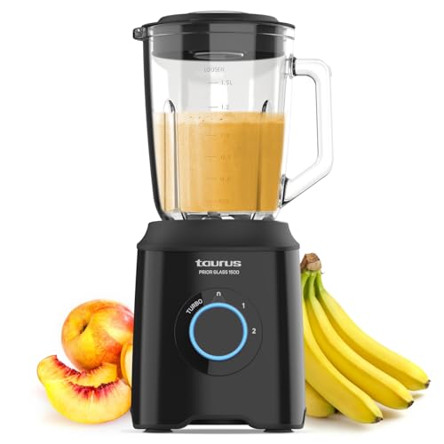 Taurus Prior Glass Standmixer | 1500 W | 2 Geschwindigkeiten + Turbo | 4 abnehmbare Klingen | elegantes schwarzes Design | Rutschsicherheit | BPA-frei