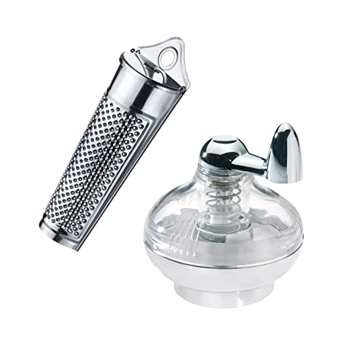 Westmark Muskatmühle und Muskatreibe mit Vorratsfläche, aus Kunststoff und rostfreiem Edelstahl, Silber/Transparent, 695722E6