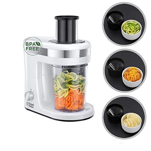 Russell Hobbs Spiralschneider, 300W, 3 Schneideinsätze (schmale & breite Obst- -Gemüsenudeln & Spiralen), Gemüse--Salatschneider, Auffangbehälter 1,3l, BPA-frei, elektrischer Allesschneider 23810-56