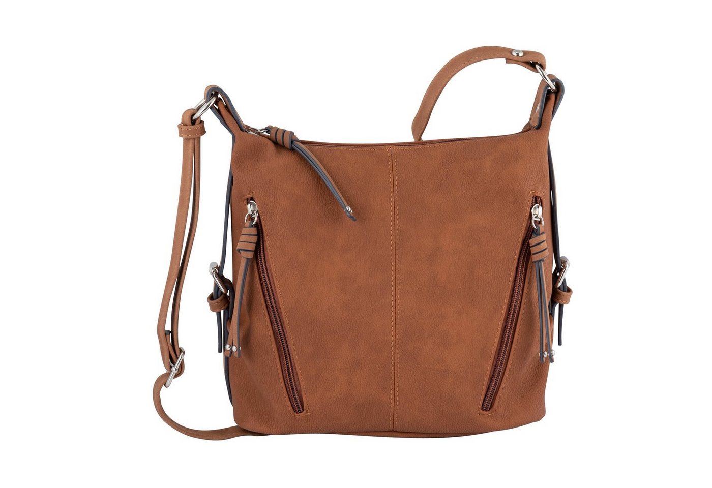 TOM TAILOR Umhängetasche CAIA Cross bag M, Nubuklederimitat, 7 Fächer, Smartphone-Fach, beige