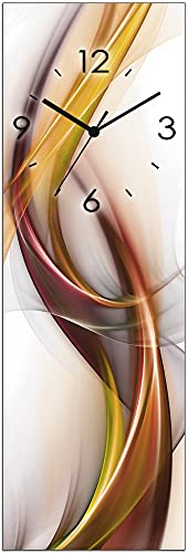 ARTLAND Wanduhr ohne Tickgeräusche Glas Funk Uhr 20x60 cm Rechteckig Lautlos Abstrakte Bilder Kunst Abstrakt Design Orange U1UO