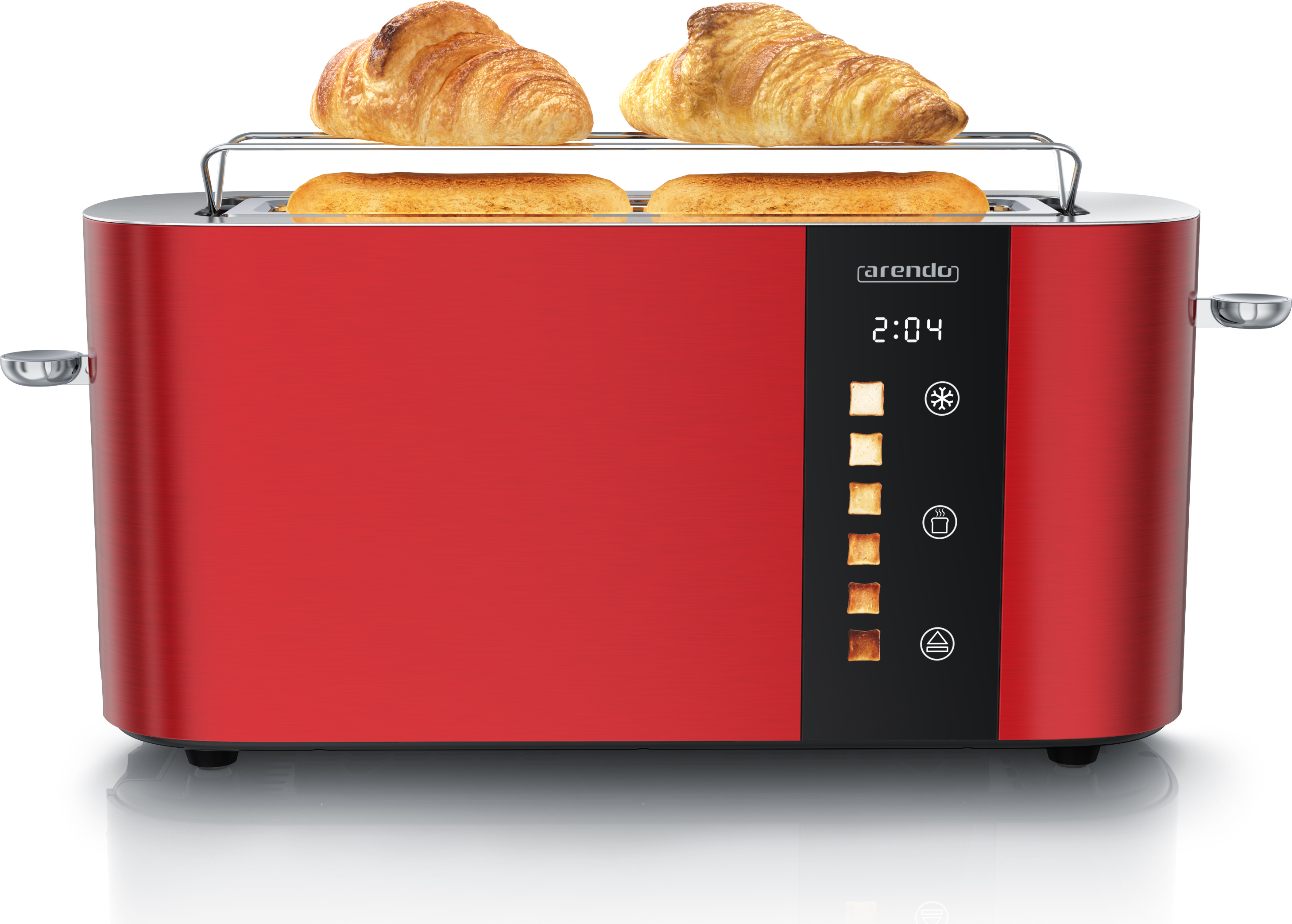 Arendo Toaster 2 Scheiben, Langschlitztoaster, Edelstahl, 1000W, Display mit Restzeitanzeige, Brötchenaufsatz, Defrost Funktion, rot
