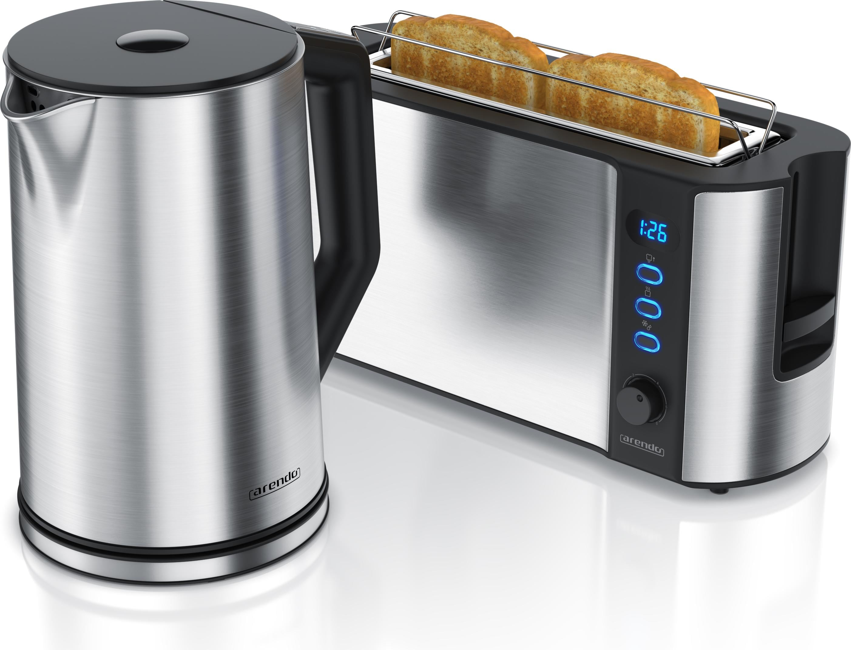 Arendo Wasserkocher & Toaster Set - Edelstahl Küchenset Mit Teesieb | 1,7L + 2 Scheiben | Temperaturwahl
