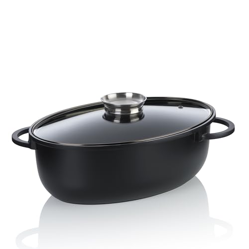 kela Bräter oval ATURA 8 Liter, Dutch Oven, Gussbräter mit Deckel für Induktion, keramisch beschichtet, PFAS-frei, hitzebeständig bis 230°C