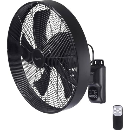 sygonix Wandventilator 50 W, 45 cm oszillierend mit Fernbedienung, Timer und schwenkbarem Ventilatorkopf, Schwarz
