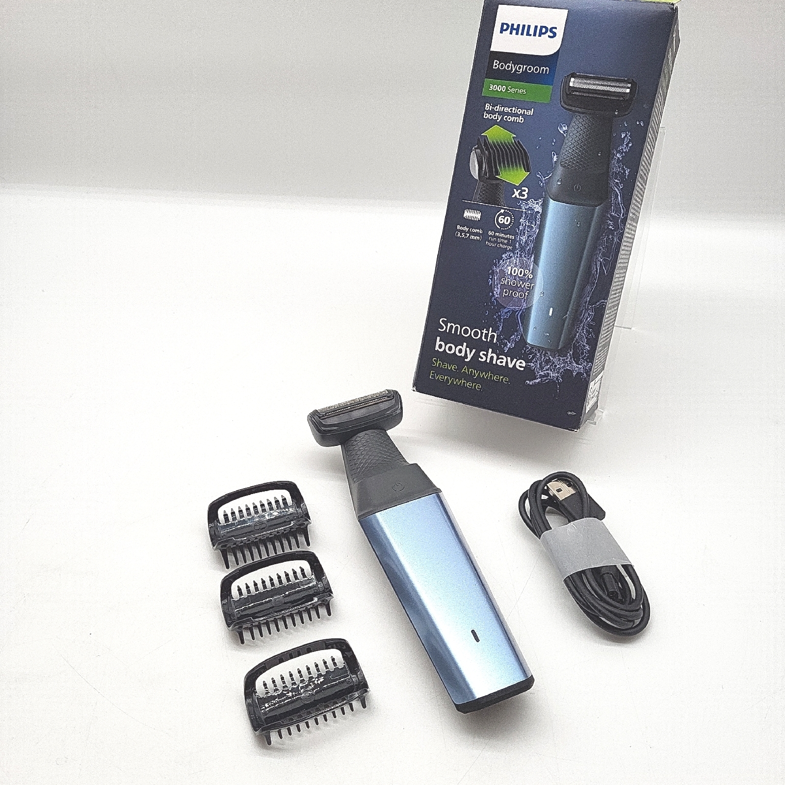 Philips Bodygroom Series 3000, wasserfester Trimmer für Intimbereich und Körper, 60 Min. Laufzeit, Modell BG3027/03