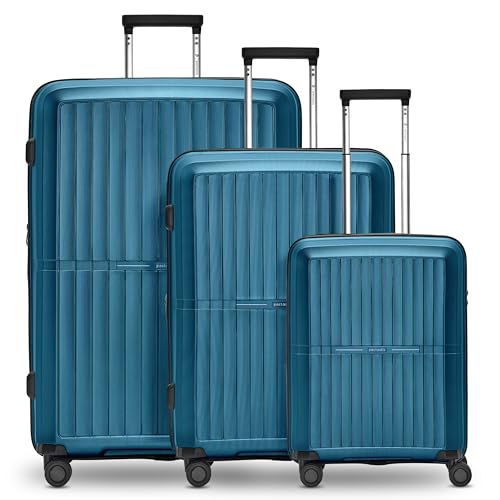 Pactastic Ultra leicht Hartschalen Koffer-Set 3-teilig | Robustes Polypropylen Material | mit Dehnfalte erweiterbar um 5 cm | 4 Doppelrollen & TSA-Schloss für Damen & Herren (Collection 01+)