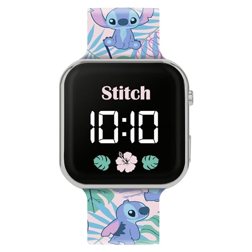 Disney Lilo & Stitch LAS4091 Kinder-Armbanduhr mit LED-Anzeige, Silikonarmband in Blau, Mehrfarbig, Digital