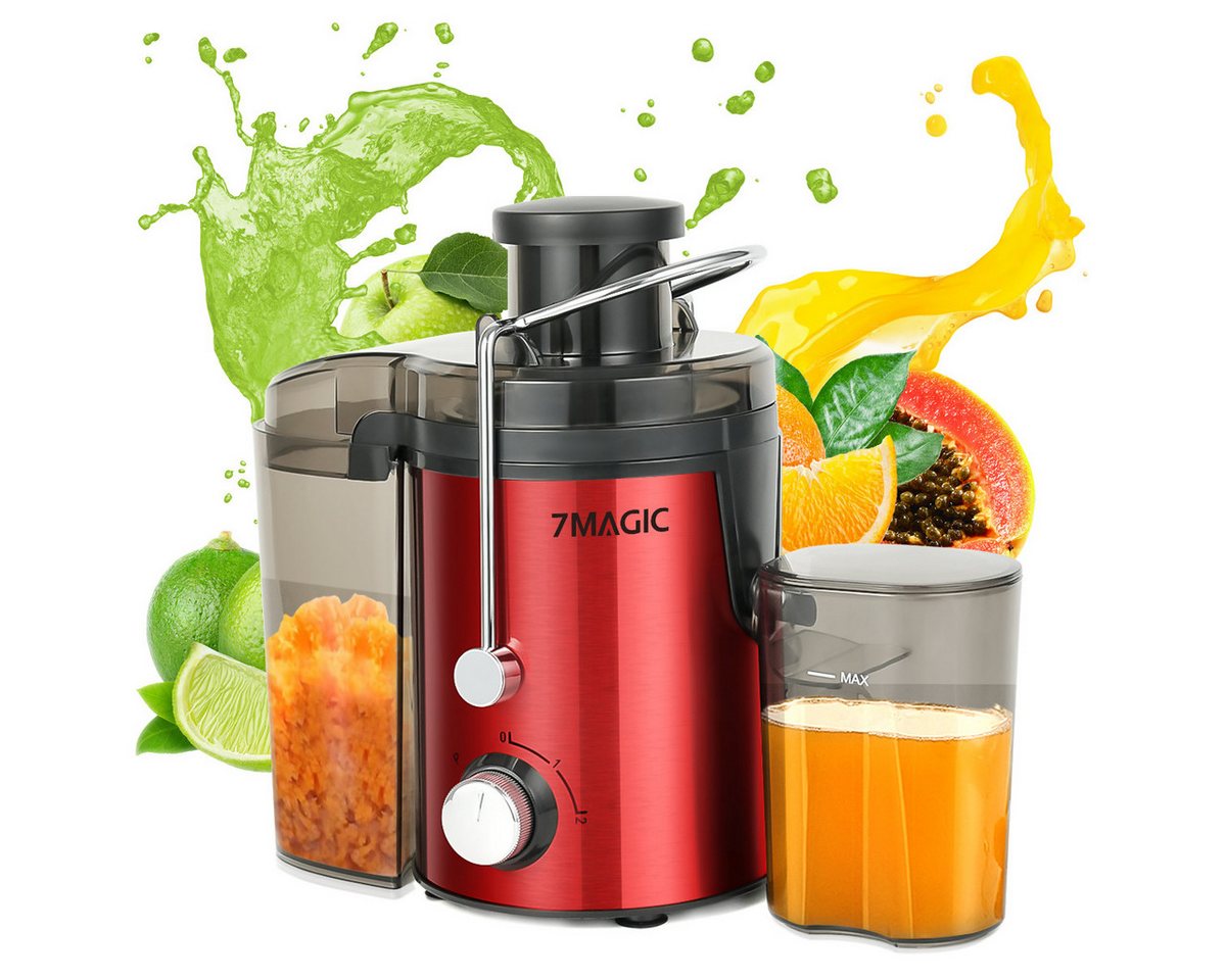 7MAGIC Zentrifugalentsafter 400 W, Edelstahl, 2 Geschwindigkeiten + Pulsmodus, mit Saft- und Tresterbehälter für Obst- und Gemüsesäfte
