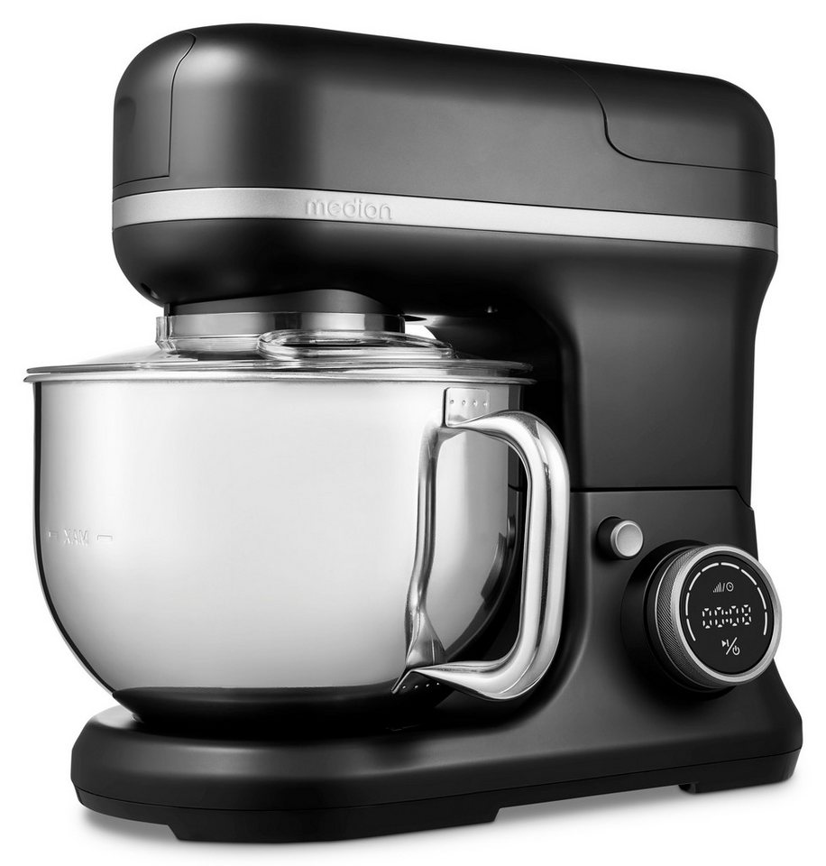 Medion® Küchenmaschine MD 18442, 1200 W, 5 l Schüssel, 8 Geschwindigkeitsstufen, schwarzes Gehäuse, inkl. umfangreichem Zubehör-Set mit Eisschüssel