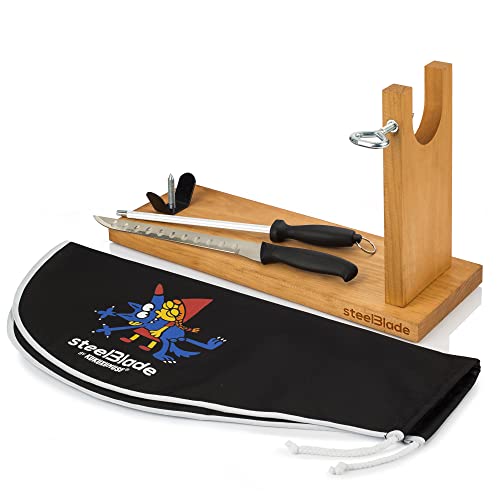 Steelblade Besukao Sitzbank Schinkenabdeckung Kukuxumusu + Schinkenmesser und Chaira-Schinkenhalter ideal für Schinken und Paletten, Banqueta