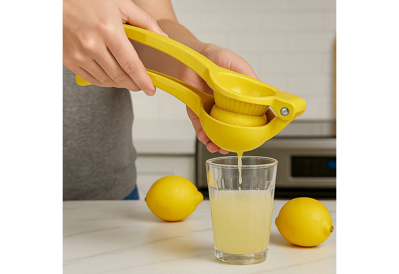 Koopman Zitruspresse, 22 cm gelbe Aluminium Saftpresse für alle Zitrusfrüchte mit ergonomischem Griff
