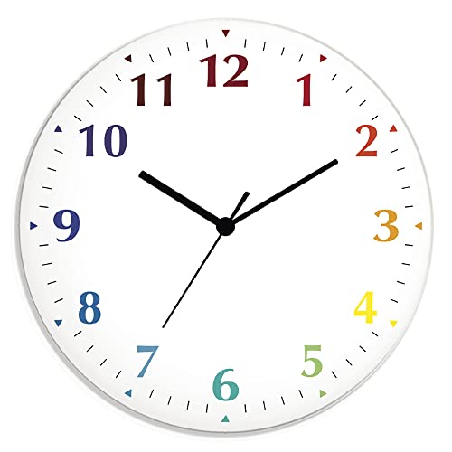 ARTLAND Wanduhr ohne Tickgeräusche aus Glas Funkuhr Ø 30 cm Rund Lautlos Trendfarbe Weiß-Bunt S7KI