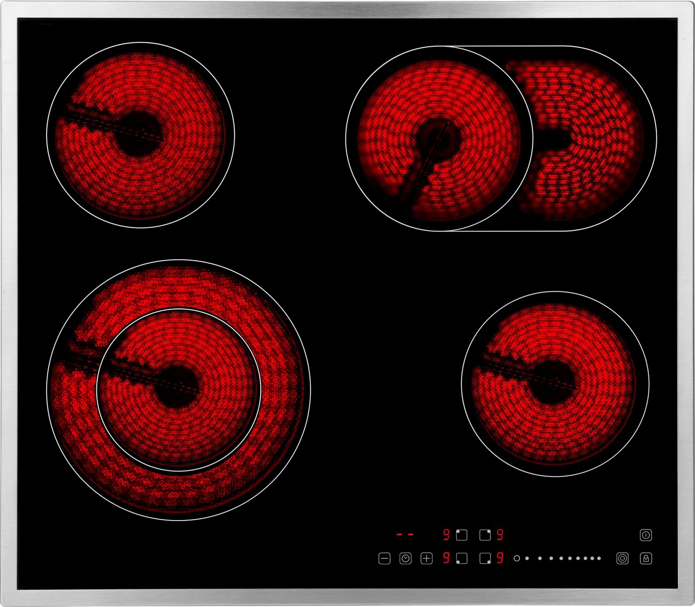 Hanseatic HC66072TS, Elektro-Kochfeld mit 4 Kochzonen, Edelstahlrahmen, Kindersicherung und Timer-Funktion