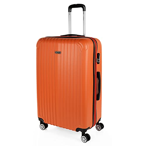 ITACA - Koffer Groß 4 Räder Großer Koffer Leichte - Reisekoffer Groß für Flugzeuge Koffer Hartschale mit Geprüftem Schloss - Handgepäck Koffer T71570, Mandarine