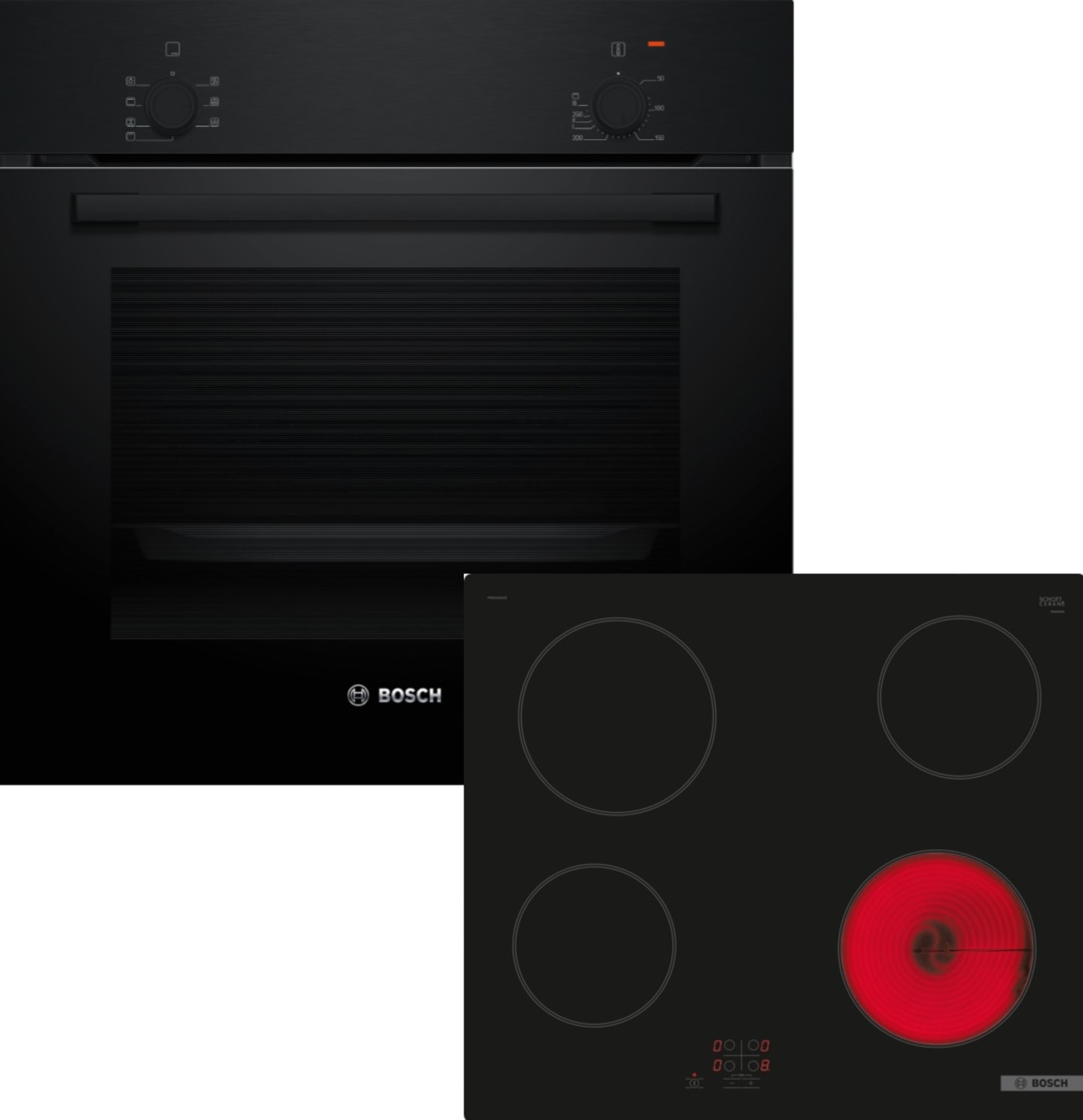Bosch Einbau-Backofen-Set HBF010BA1 + PKE61RAA2E, Elektro-Backofen mit 5 Beheizungsarten, 66 l Garraumvolumen, Schwarz und Elektro-Kochfeld HBD211FB66, 60 cm, rahmenlos