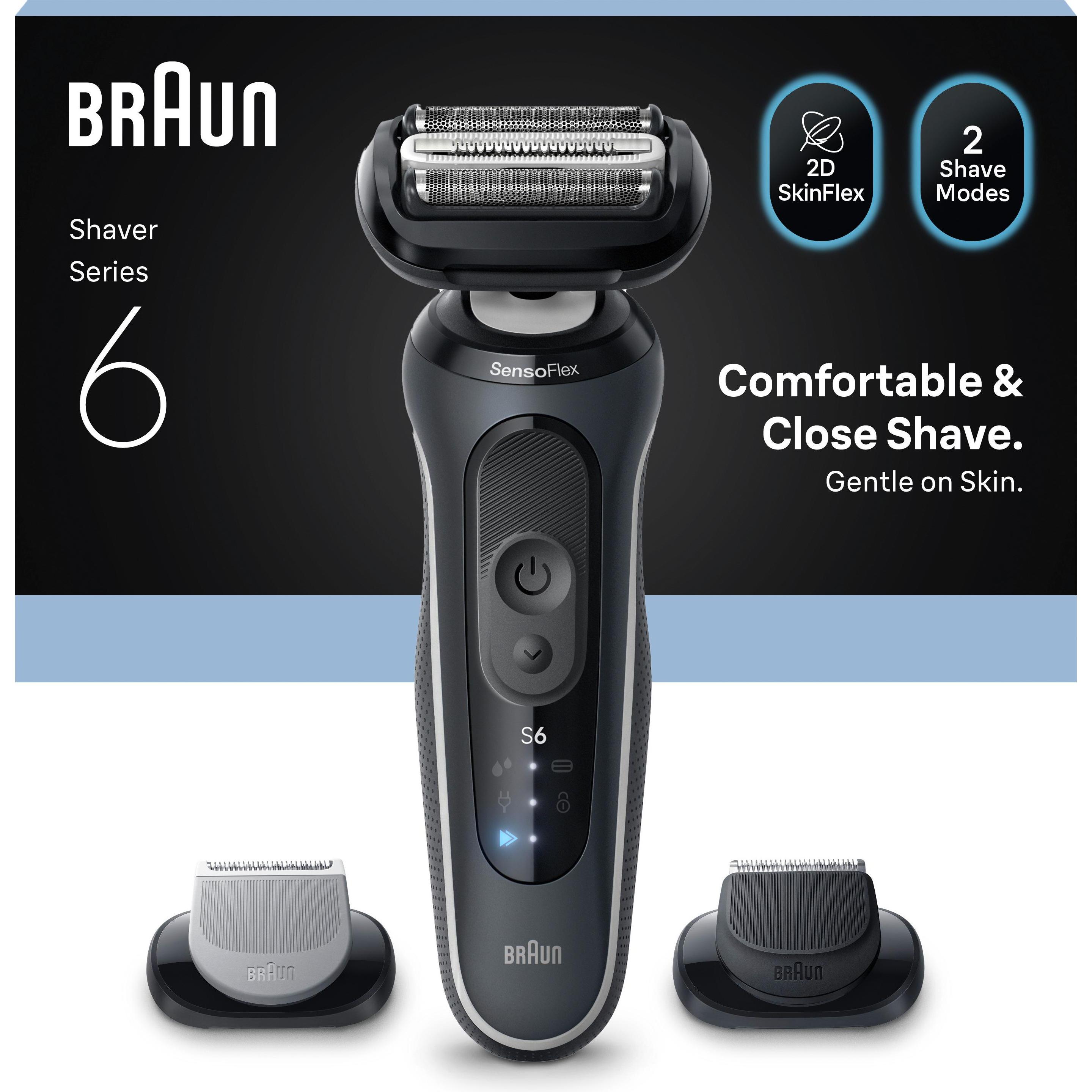 Braun Rasierer Series 6 62-G1650s, Folienrasierer in Grau mit Body Groomer und Barttrimmer, automatische Spannungsanpassung, 60 Minuten Akkulaufzeit, schnelle Ladezeit von 5 Minuten, Reiseetui inklusive