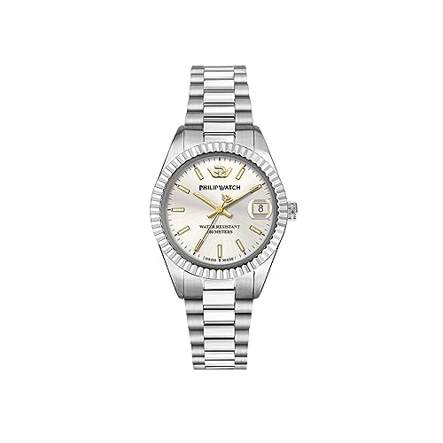 Philip Watch Caribe Urban Damen-Armbanduhr, Quarz mit Uhrzeit und Datum, 28 mm, Edelstahl, weiß, wasserdicht bis 10 ATM