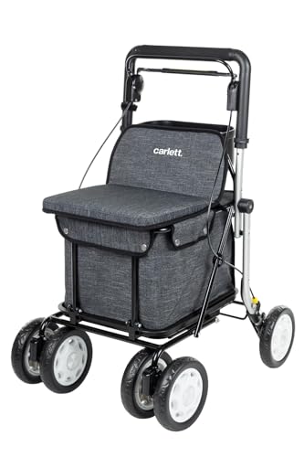 Carlett Comfort Assist Lett900P, Einkaufstrolley 4-Räder klappbar, 36L/15kg abnehmbare Tasche, Medizinprodukt Klasse I, hellgrau