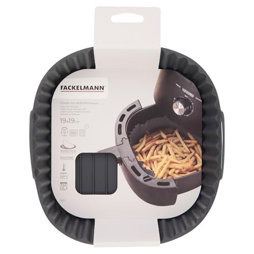 Fackelmann Silikonform für Heißluftfritteuse, 21 cm, eckig, aschgrau, antihaftbeschichtet, spülmaschinengeeignet