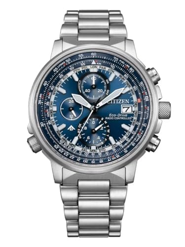 Citizen AT8300-58L Promaster Navihawk A-T, Herrenuhr Edelstahl mit solarbetriebenem Chronograph, blaues Zifferblatt, 20 ATM wasserdicht
