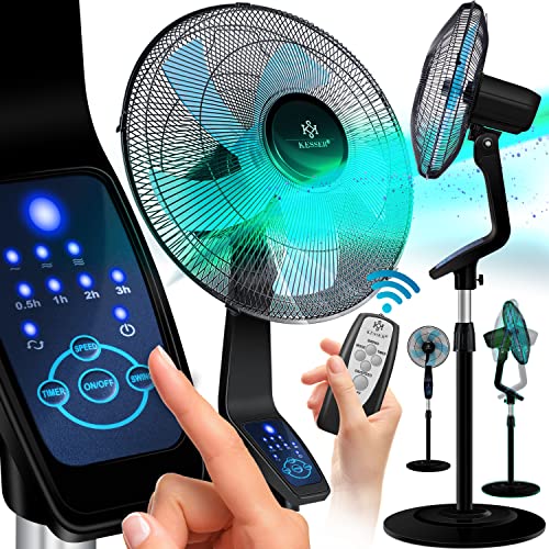 Kesser Standventilator mit Fernbedienung , Timer Standlüfter - Oszillationsfunktion 80 Grad , 50W – 3 Geschwindigkeitsstufen , höhenverstellbarer Ventilator Standfuß - Neigungswinkel verstellbar Schwarz