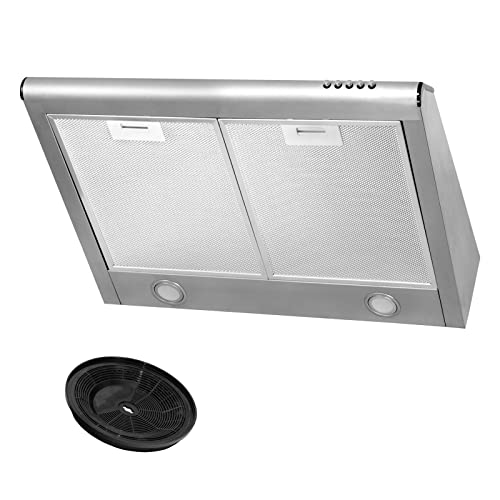 4BIG.fun Dunstabzugshaube + Aktivkohlefilter Abzugshaube Dunst Unterbauhaube 60 cm breit Silber Edelstahl LED-Beleuchtung [Energieklasse C]