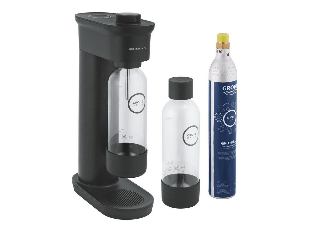 Grohe Blue Fizz Wassersprudler, Starter Set mit voreingestellten CO₂ Stufen, schwarz