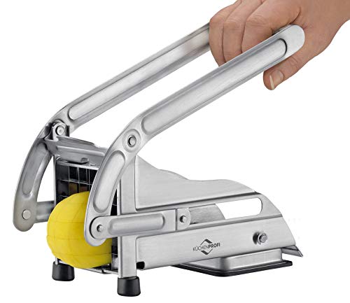 Küchenprofi Pommes Schneider, Küchenreibe aus Edelstahl mit 2 Schneideeinsätzen für Pommes und belgische Frites, Silber