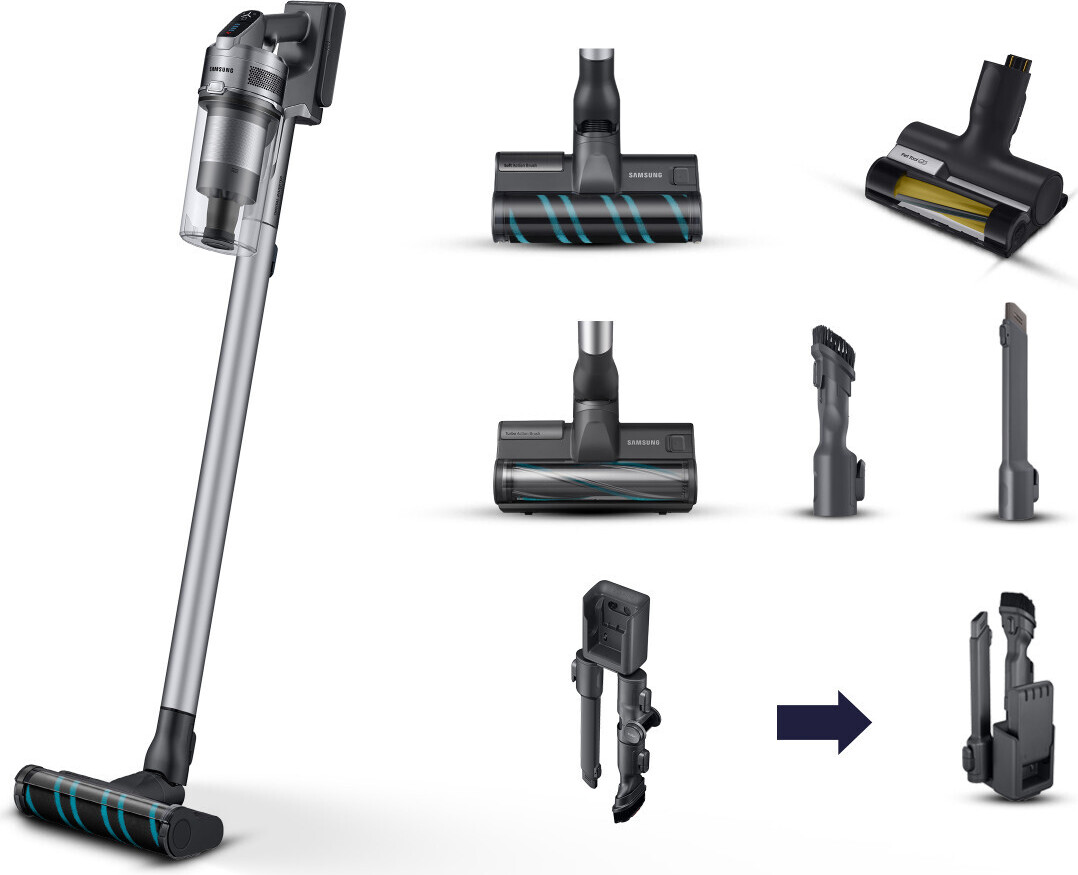 Samsung Jet 75 Complete Handstaubsauger VS20B75ACR5/WA, kabellos mit 200 Watt Saugkraft, 60 Minuten Akkulaufzeit, weiß