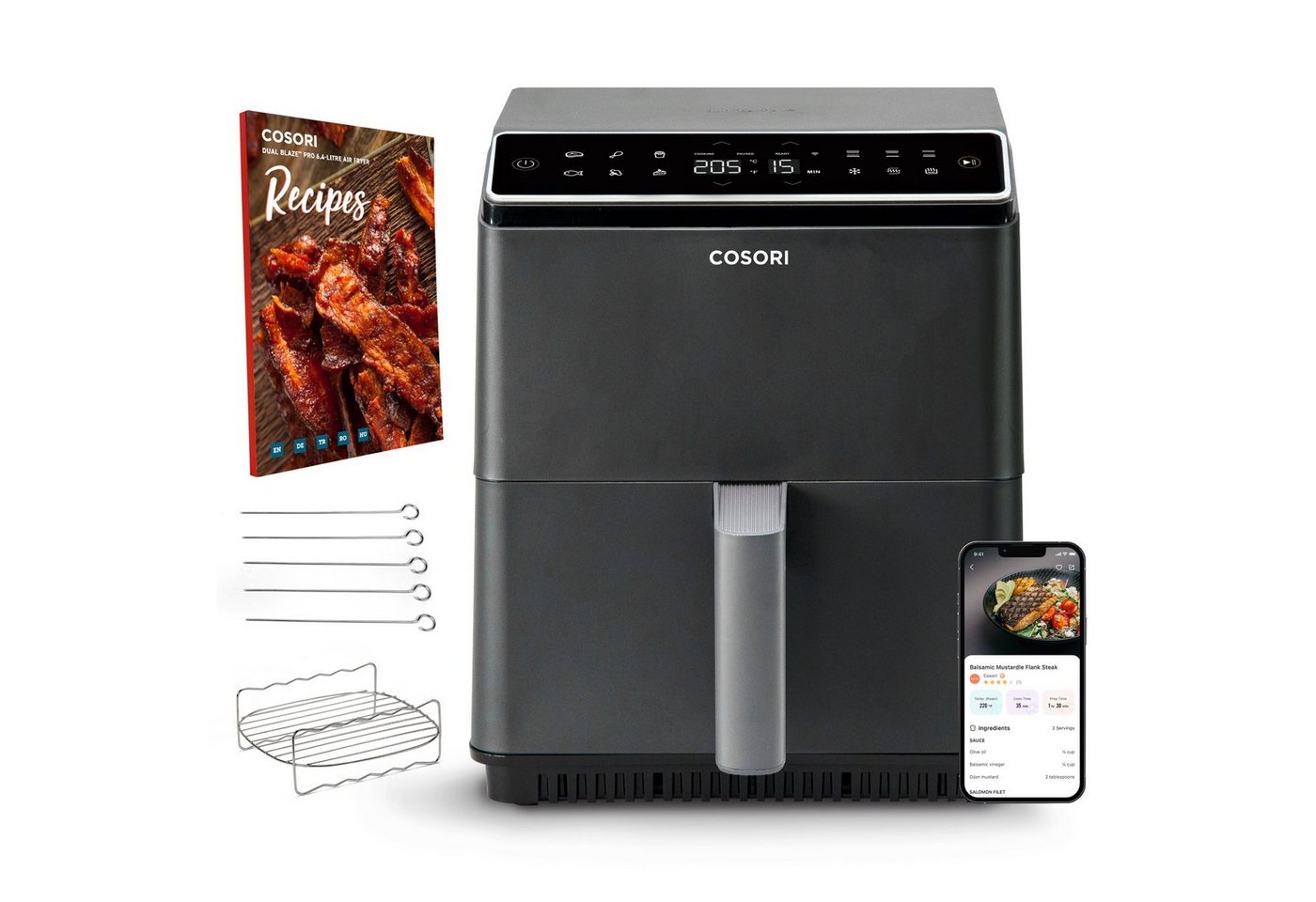 Cosori Dual Blaze Pro 6.4 L Heißluftfritteuse, VeSync-App, 1700,00 W, 2 Heizelemente: Ober-/Unterhitze, 40% schneller als herkömmliche Öfen - Preisvergleich