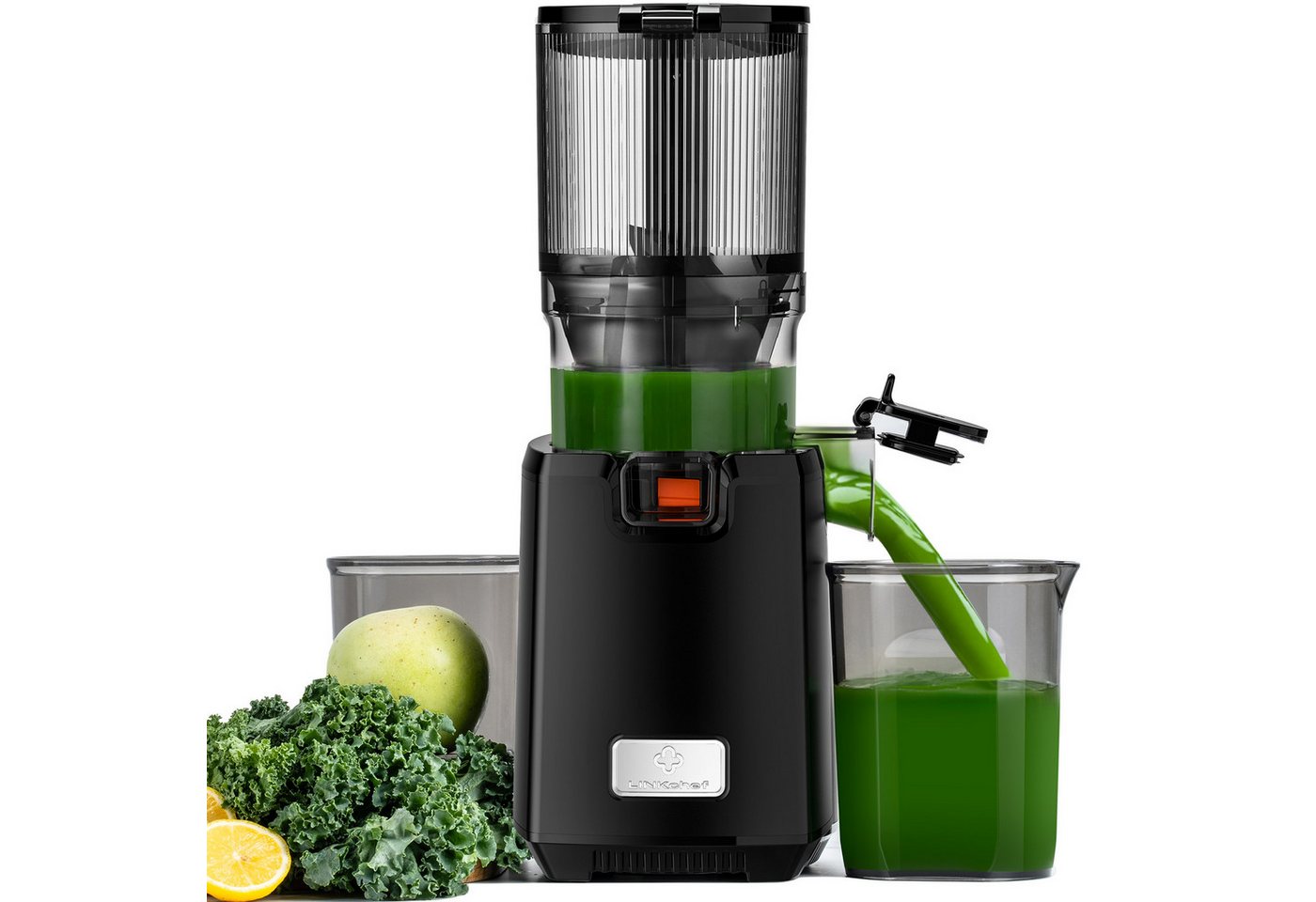 Linkchef LINKChef Entsafter, 1,8 l Schwarz, 250 W, Langsame Kaltpress-Technologie, 3-fach Edelstahlsieb, Ein-Knopf-Bedienung