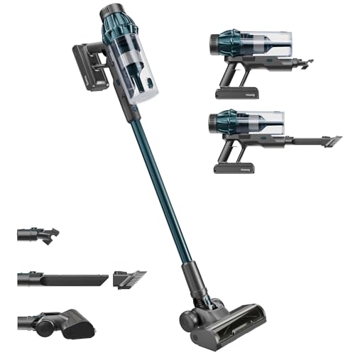 H.Koenig UPX32, Kabelloser 2-in-1 Staubsauger mit 50 Minuten Laufzeit, 3 Saugstufen, 400 W Leistung und LED-Bürste, Blau