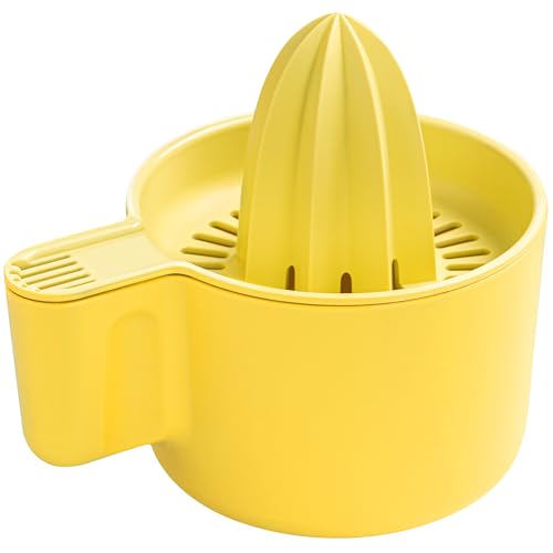 KONZEPT Zitronenpresse, Manuelle Saftpresse aus BPA-freiem Kunststoff, 500 ml Behälter mit Ausguss, für Zitronen, Orangen, Limetten, Gelb