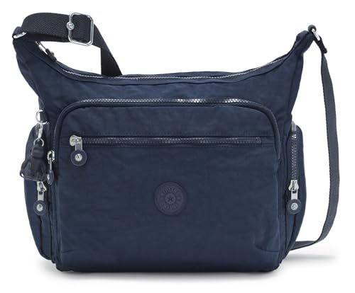 Kipling Gabbie Umhängetasche, Damen-Handtasche aus Polyamid mit Reißverschlussfach und Steckfächern, 35,5 cm, Blau