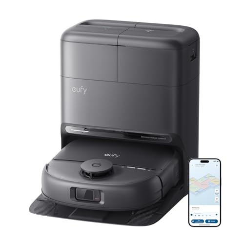 eufy Saugroboter mit Wischfunktion C28, 15.000 Pa Turbo-Saugkraft, HydroJet selbstreinigende Wischrolle, 5-in-1 Omni-Station, KI-Hinderniserkennung, Anti-Verwicklung-Bürste