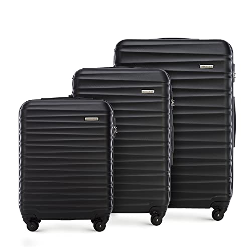 WITTCHEN Stabiler Koffer-Set 3tlg. Trolley Koffer Reisekoffer Schwarz ABS Hartschalen Kofferset Trolley 4 Rollen Kombinationsschloss