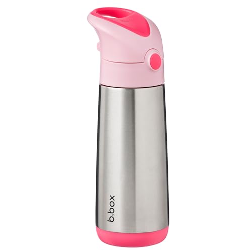 b.box Isolierte Wasser- und Thermosflasche | Edelstahl, Dreiwandig, 500 ml, hält Getränke bis zu 15 h kalt & 8 h warm, auslaufsicher mit Strohhalm