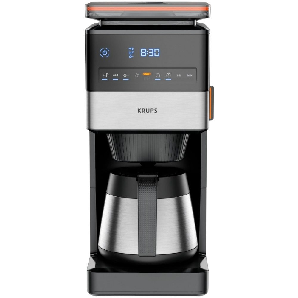 Krups KT8428 Grind Aroma XL Thermo Filterkaffeemaschine schwarz/edelstahl, 15 Tassen, Timer, Edelstahl Kanne, 1000 W