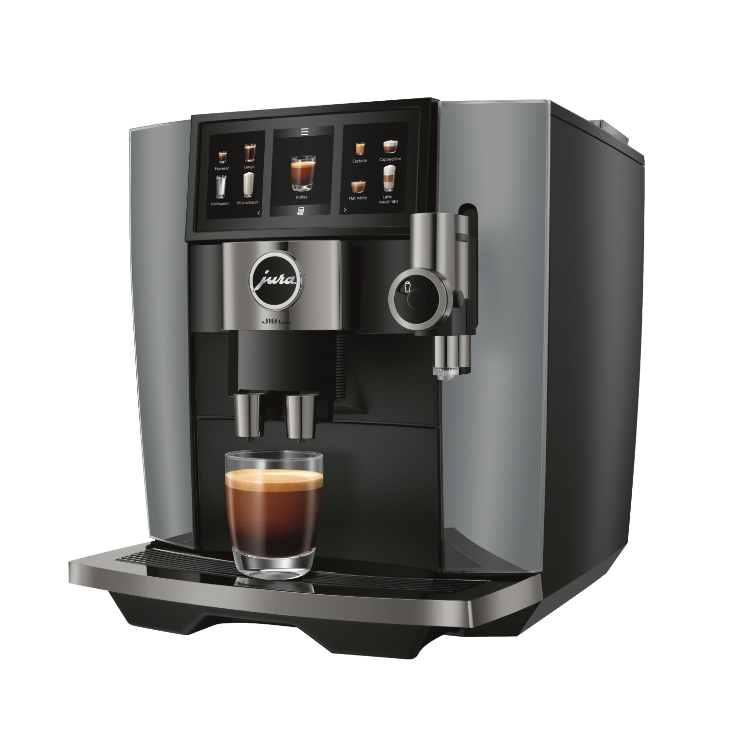 JURA J10 Twin (EA) Diamond Onyx, Kaffeevollautomat mit 2 Mahlwerken, 46 Kaffeespezialitäten und Touch-Display
