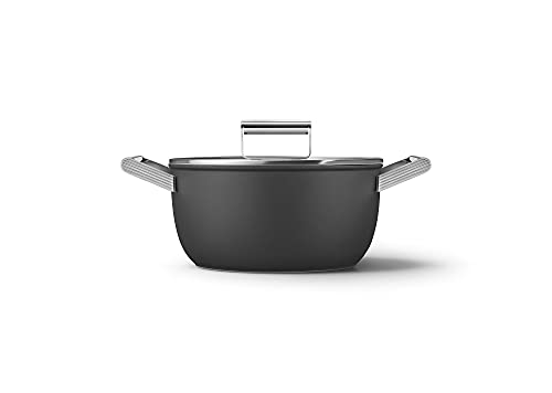 Smeg CKFC2411BLM Kasserolle 24cm mit Deckel schwarz, Antihaftbeschichtung, 4,6 l Kapazität