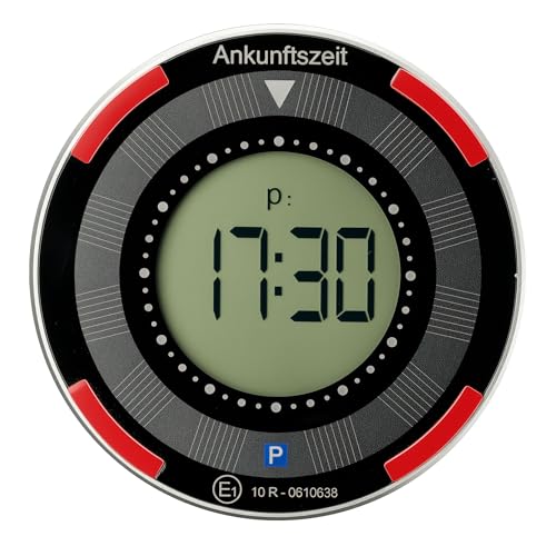 Wiltec Elektronische Parkscheibe rund mit Solarpanel, digitale Parkuhr mit automatischer Zeitumschaltung und KBA-Zulassung