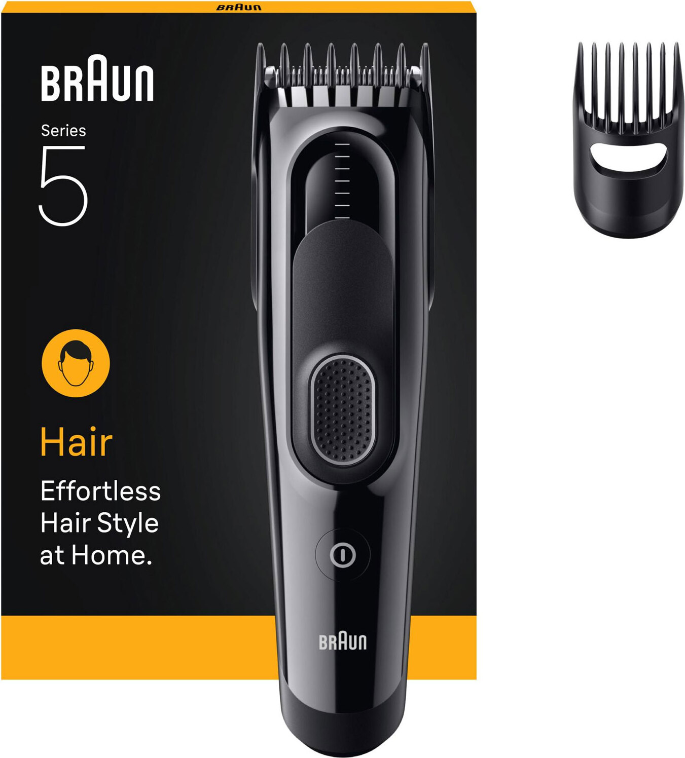 Braun Haarschneider HairClipper HC5510 (251039), Haarschneidemaschine mit 2 Kammaufsätzen und 9 Längeneinstellungen, Ni-MH-Akku, abwaschbares Design, schwarz