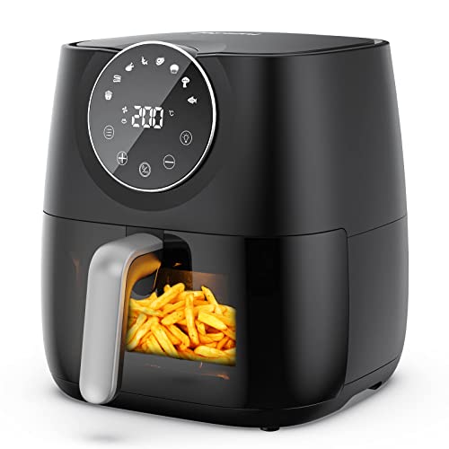 joyami Heißluftfritteuse 5,7L XXL mit Touch-Screen-Steuerung, Ohne Öl, Transparentes Fenster Heissluftfriteuse mit 8 Programmen, Air Fryer 1700W, Schwarz