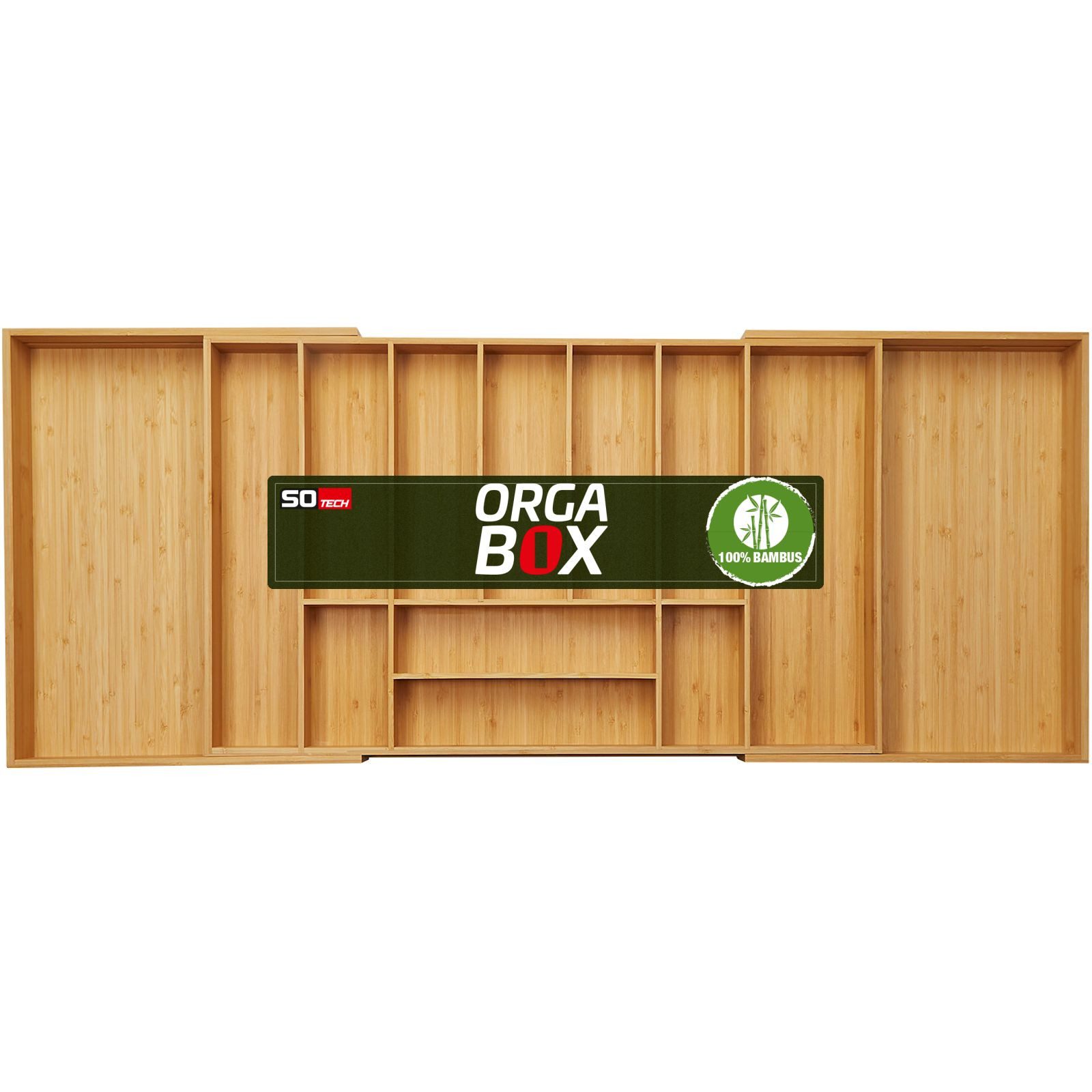SO-TECH® ORGA-BOX® III Universal Bambus Besteckeinsatz, Nachhaltiger Schubladen-Organizer aus geöltem Bambus