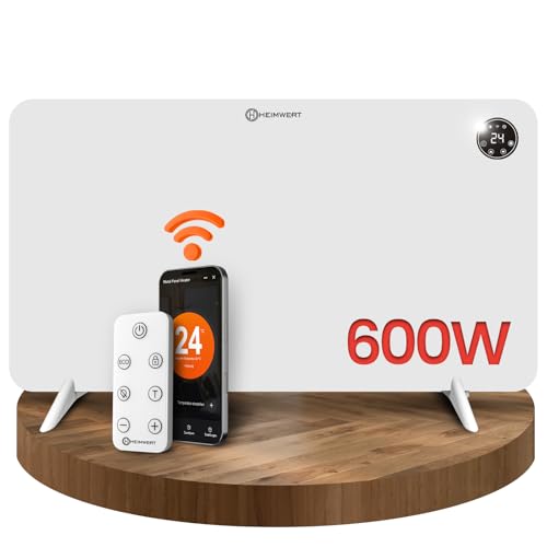 HEIMWERT Infrarot Wandheizung 600W mit Thermostat und App - Geräuschlos, Langlebig, 2in1 Wandmontage und Standgerät - Sofort Wohlfühlwärme, senkt Heizkosten enorm