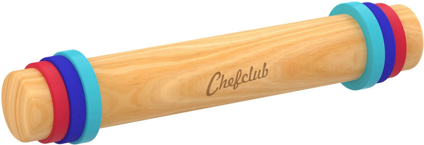 Chefclub Nudelholz Nudelholz für Kinder Holz, mit Silikonringen, ideal für Pizzas, Tartes und Biskuits