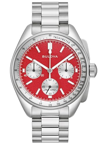 Bulova Herrenuhr Chronograph Lunar Pilot Rot mit 2 Bändern 96K115, Quarzwerk, Stoppuhr, Chronograph, Synthetischer-Saphir Uhrglas