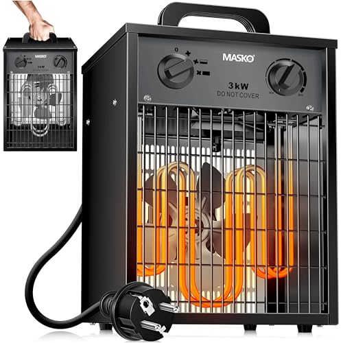 MASKO® Elektroheizer Heizlüfter 3 kW, elektrisch mit integriertem Thermostat, 3 Heizstufen, Überlastschutz, für Innen- & Außeneinsatz, anthrazit