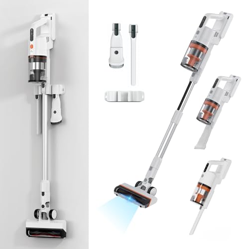 KB ELEMENTS Akku Staubsauger - Staubsauger Kabellos, 400 Watt, 38000Pa 1,6 Kg, bis zu 35 min, mit wandhalterung, Beutelos, Hepa Filter, Weiß